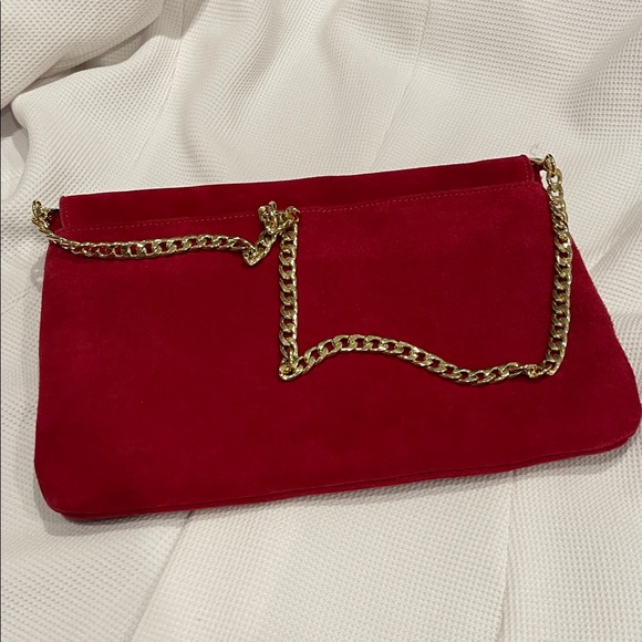 Ann Taylor Red Suede Shoulder Clutch Bag - Picture 5 of 9